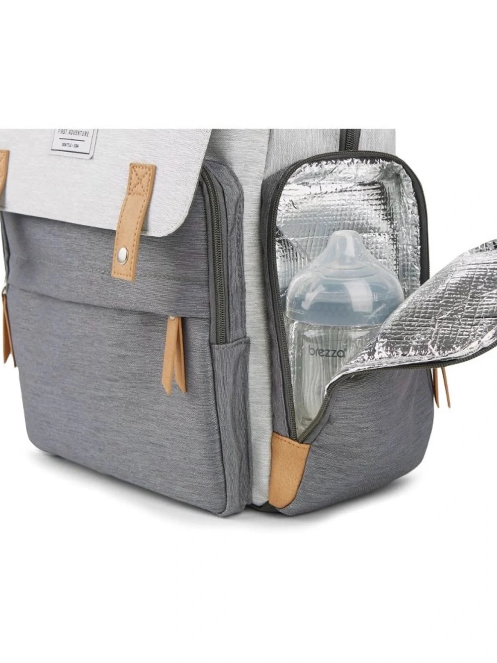 Eddie Bauer Two-Tone Gray Canvas Diaper Backpack with Tan Accents
